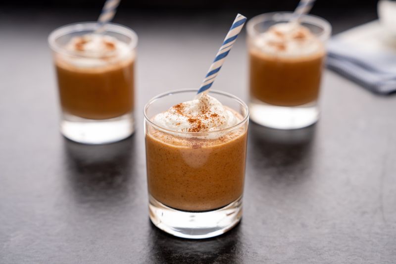 Today's pumpkin smoothie contains a banana, Greek yogurt and shredded carrots.