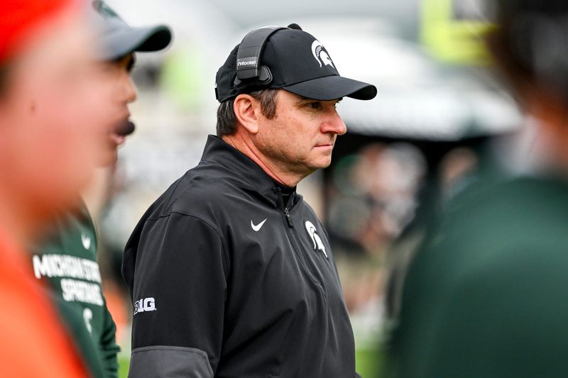 Michigan State's head coach Jonathan Smith looks on during the second quarter in the game against UCLA on Saturday, Oct. 11, 2025, at Spartan Stadium in East Lansing.