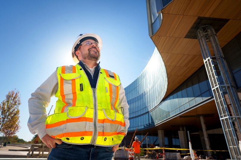 Michael Bonner, a project executive at Barton Malow, talks about the new design of the new Ford World Headquarters on Wednesday, Oct. 8, 2025, in Dearborn.