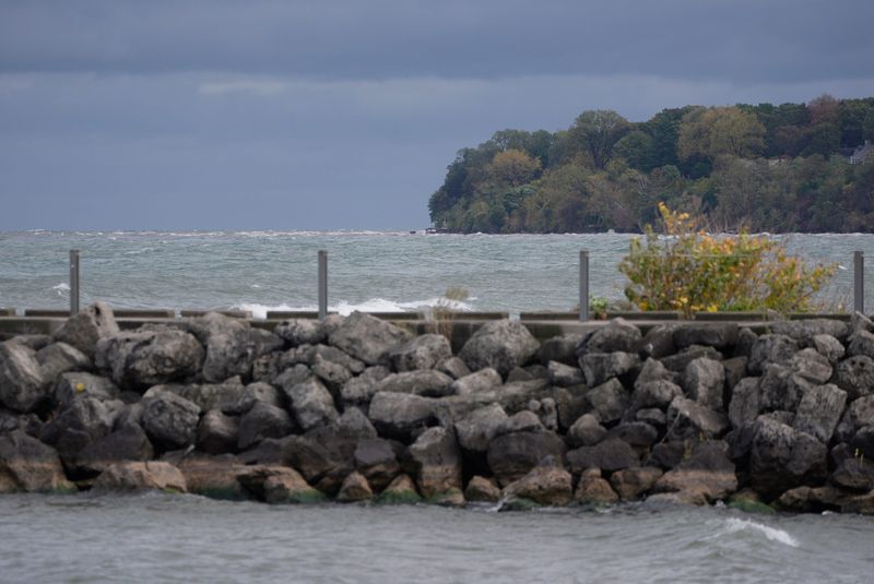 Wind whips up waves on Lake Ontario in Irondequoit on Oct. 20, 2025.