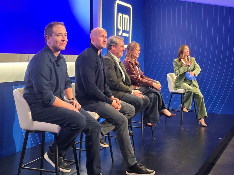 GM CEO Mary Barra and other senior leaders unveiled a series of AI-enabled initiatives at a media event in midtown Manhattan that the company called “GM Forward” on Oct. 22, 2025.