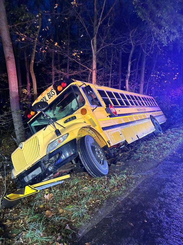 This Pansophia Academy bus drove off Central Road around 7 a.m. on Wednesday, Oct. 22. The driver and four students suffered only minor injuries.