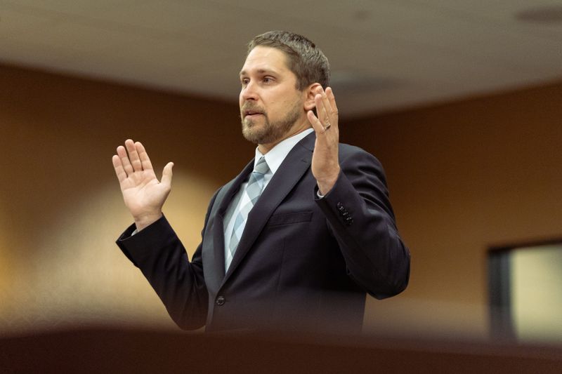Kyle Konwinski, attorney for short-term rental owners in Park Township, answers questions from Judge Jon Hulsing in October 2025.