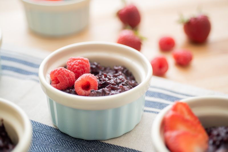 This purple rice pudding is made in a slow cooker.