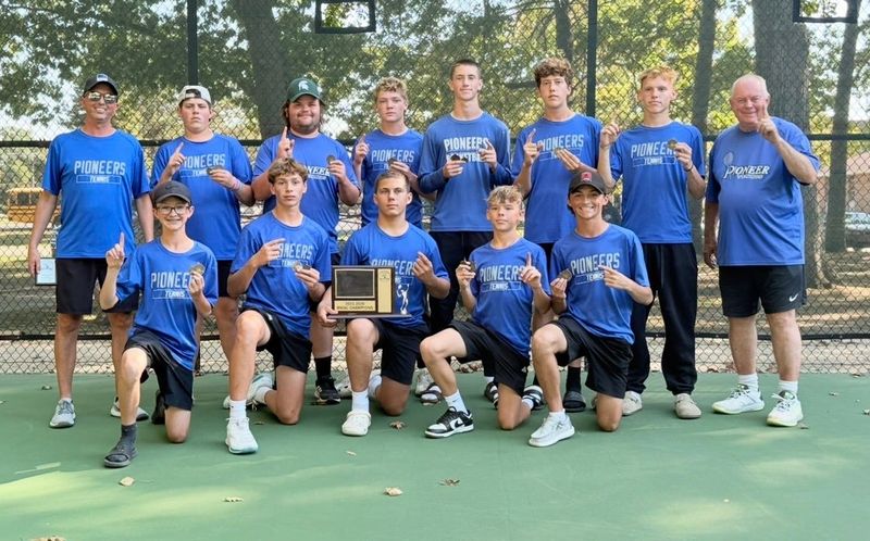 The Croswell-Lexington boys tennis team is seen after winning the 2025 BWAC championship.