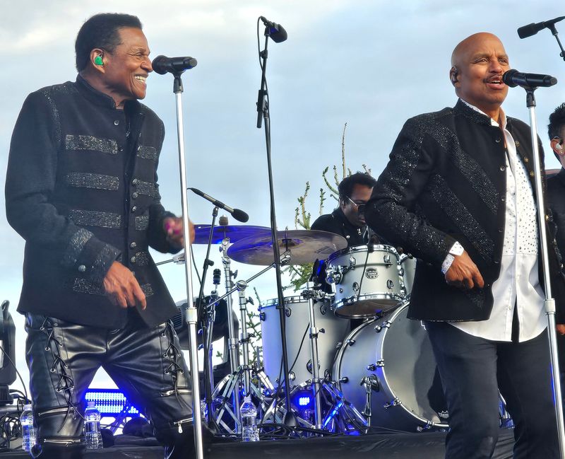Jackie Jackson, left, and Marlon Jackson perform as the Jacksons on grand opening day at Ralph Wilson Park in Detroit, Oct. 25, 2025.