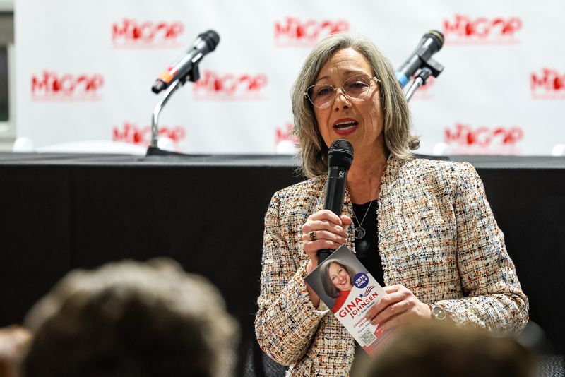 State Senate Gina Johnsen speaks at a GOP gubernatorial debate sponsored by the Michigan Republican Party on on October 29, 2025, in Sparta, Mich.