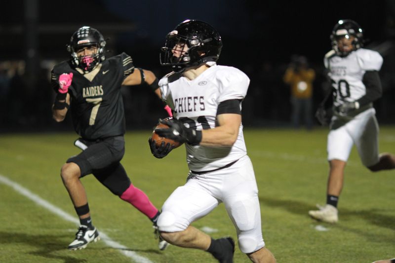 Maddix Jancasz trots his way into the end zone to score the first TD for White Pigeon on Friday in Decatur.
