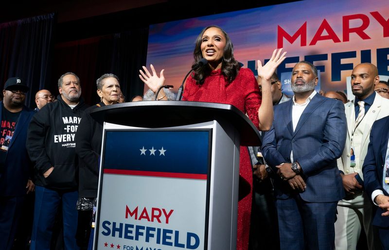 Mayor-elect Mary Sheffield speaks at her campaign party on Tuesday, Nov. 4, 2025 at the MGM Grand Detroit. Sheffield will become the first female mayor of Detroit when she takes office.