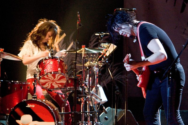 With Meg White on drums and Jack White on guitar, Detroit's own White Stripes rock the Masonic Temple in Detroit on the first night of a three-night stand on Friday, September 30, 2005.