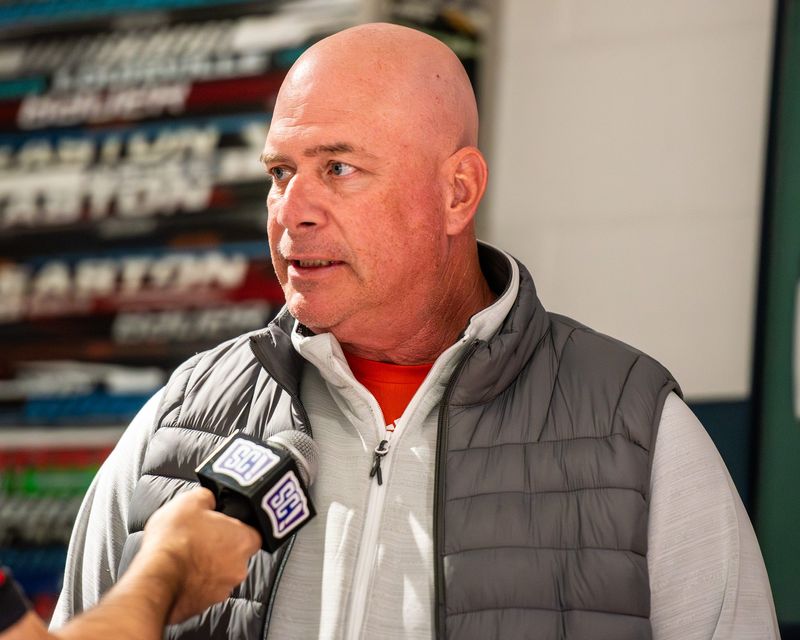 Brother Rice assistant Jeff Fleming speaks during MIHL Media Day on Wednesday, Nov. 5, 2025, at Wallace Ice Arena.