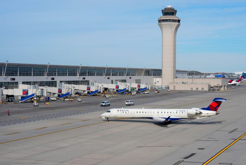 A Delta Airlines flight starts its engines after being pushed back from the McNamara Terminal at Detroit Metro Airport in Romulus on Thursday, Nov. 6, 2025.
Delays and cancellations could happen tomorrow here when Detroit Metro and 39 other airports around the country see an increased shortage of air traffic controllers due to the federal government shutdown that continues.