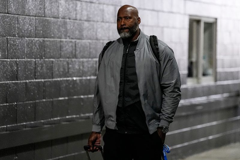Detroit Lions general manager Brad Holmes arrives at Northwest Stadium before the win against the Washington Commanders in Landover, Md. on Sunday, Nov. 9, 2025.