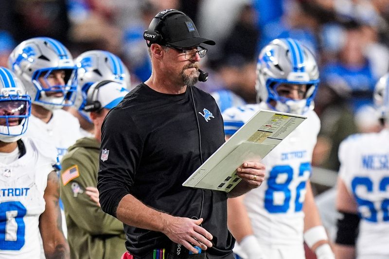 Detroit Lions head coach Dan Campbell watches a play against Washington Commanders during the first half at Northwest Stadium in Landover, Md. on Sunday, November 9, 2025.