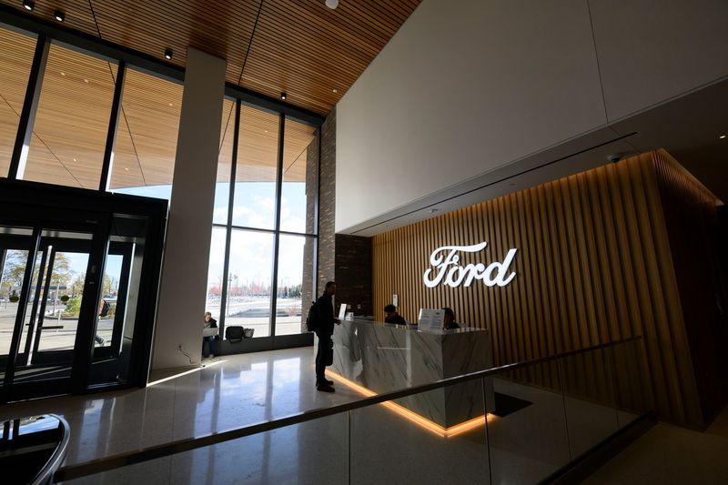 An employee entrance at Ford's new world headquarters in Dearborn. The automaker ranked 22nd on the 2026 Fortune 500 list and is the largest of 13 Michigan companies included in the rankings.
