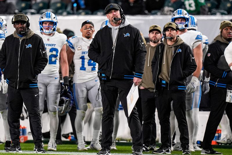 Detroit Lions head coach Dan Campbell watches a play against Philadelphia Eagles during the first half at Lincoln Financial Field in Philadelphia on Sunday, Nov. 16, 2025.