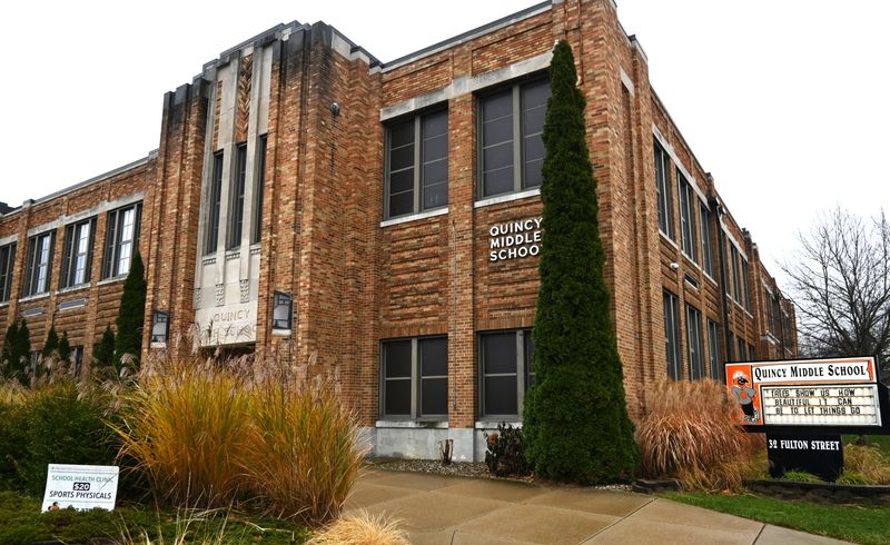 The 1931 Quincy Middle School building would be demolished under plans of a 2026 bond proposal.