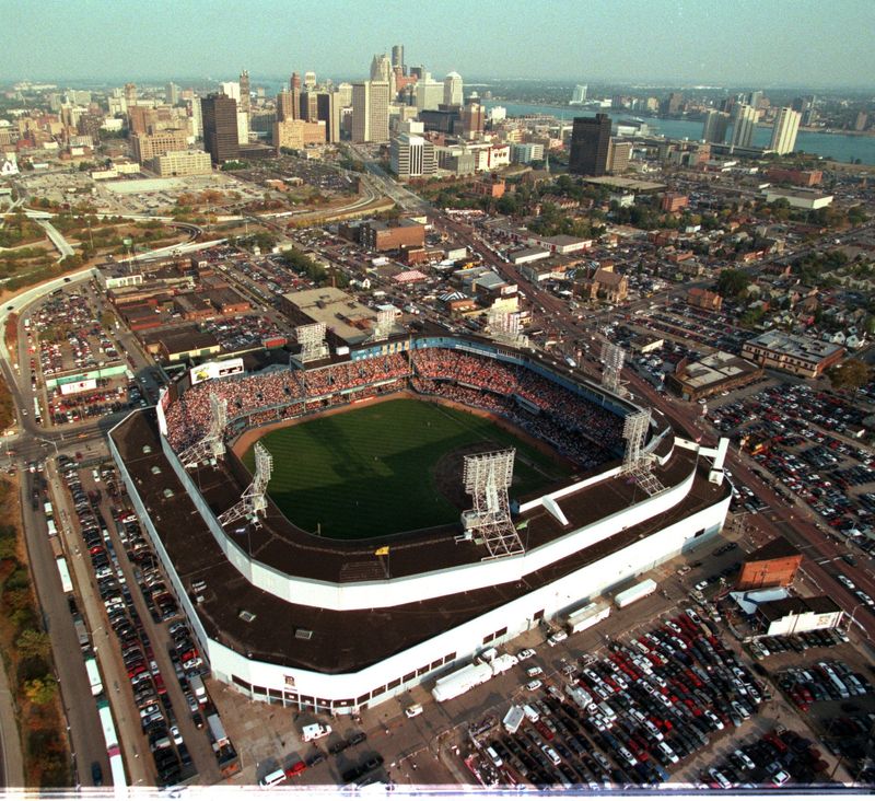 Overhead view of TIGER STADIUM as the Tigers and Kansas City Royals play the final game at Tiger Stadium in Detroit, Sept. 27, 1999