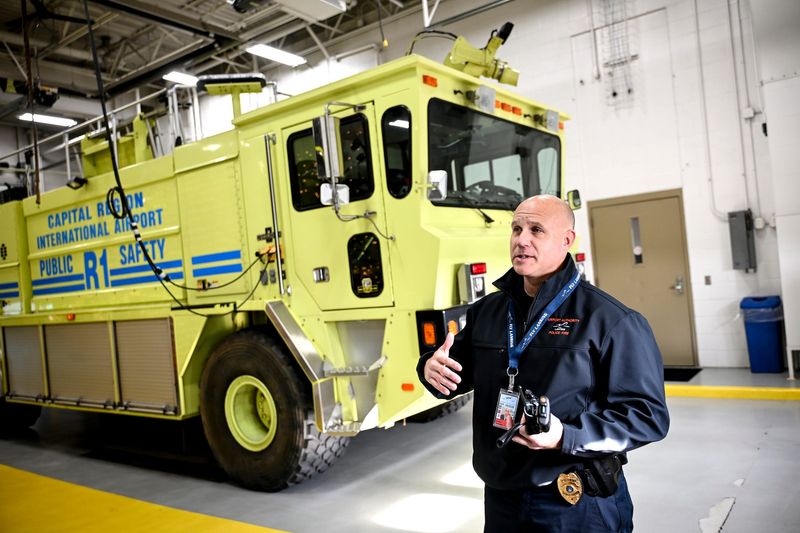 Steve Gonzalez, chief of safety at the Capital Region International Airport, talks about firefighting and policing operations on Wednesday, Nov. 19, 2025, in Lansing.