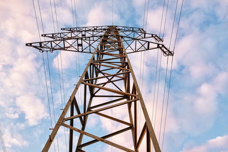 A high-voltage transmission tower and wires are pictured in this undated photo.