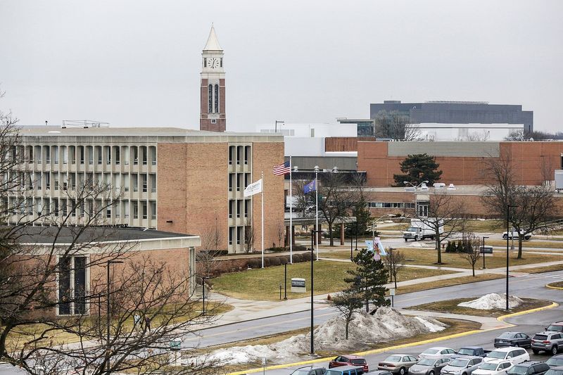 Wilson Hall and Elliott Tower can be seen on the Oakland University main campus in Rochester on Wednesday, March 13, 2019. Oakland is one of several public universities in Michigan that are raising tuition for the 2026-27 school year.