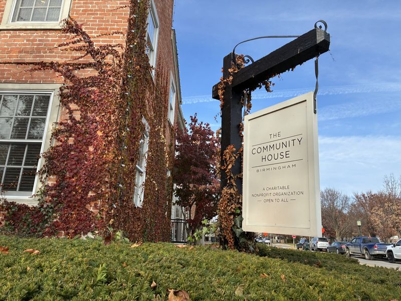 Signage outside The Community House is seen in Birmingham on Friday, Nov. 21, 2025.