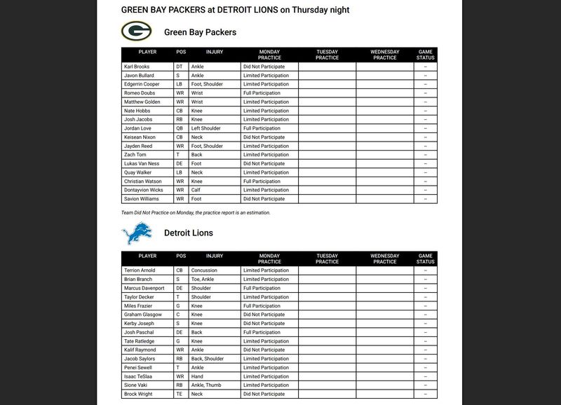 Lions Packers initial report