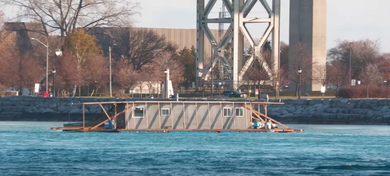 A homemade houseboat turned heads when it was making its way up the St. Clair River near Port Huron on Sunday, Nov. 23, 2025.