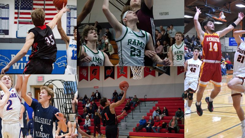 Hillsdale County's top returning boys basketball players include our MVP watchlist athletes (top to bottom) Seth Williams (35), Conner Arsenault (23), Brayden Wright (14), Connor Hill (4) and Caleb Blonde (1).
