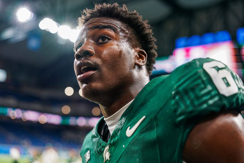 Michigan State wide receiver Nick Marsh (6) after defeating Maryland at Ford Field in Detroit on Saturday, Nov. 29, 2025.