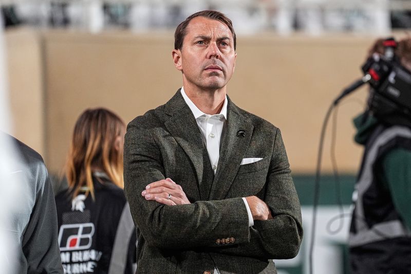 Michigan State Director of Athletics J Batt watches a play against Western Michigan form the sideline during the second half at Spartan Stadium in East Lansing on Friday, August 29, 2025.