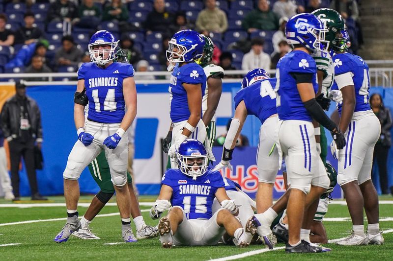 Detroit Catholic Central celebrates against Detroit Cass Tech in the Division 1 State Championship at Ford Field on Sunday, Nov. 30, 2025.