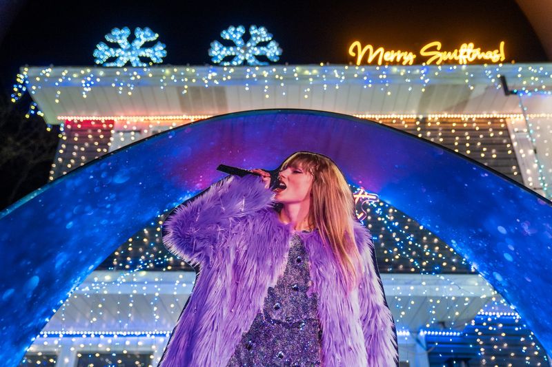 The Scott family's Taylor Swift-themed Christmas display lights up their Naperville, Illinois, home for a third year on Nov. 28, 2025.