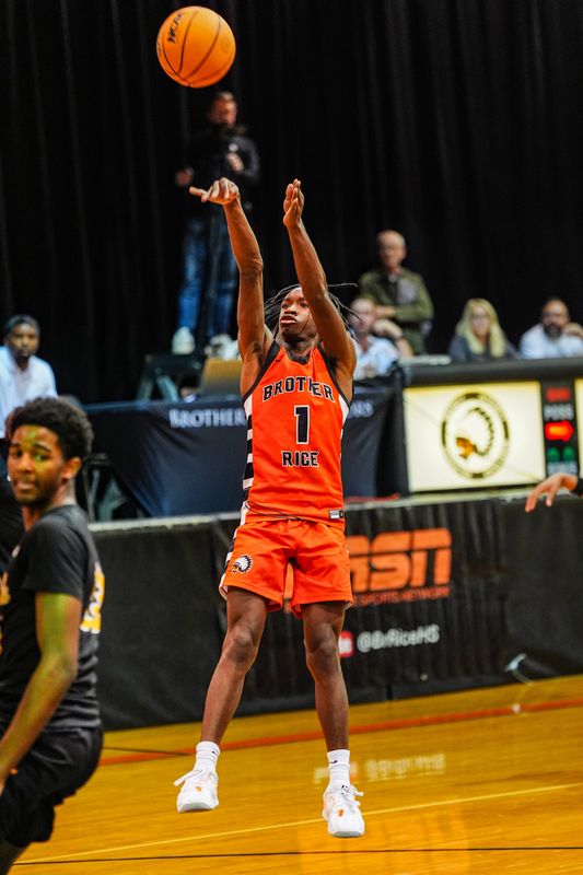 Brother Rice guard Jordan McDaniel shoots the ball, during the high school basketball game at Brother Rice high school in Bloomfield Hills, Mich., Tuesday, Dec. 2, 2025.