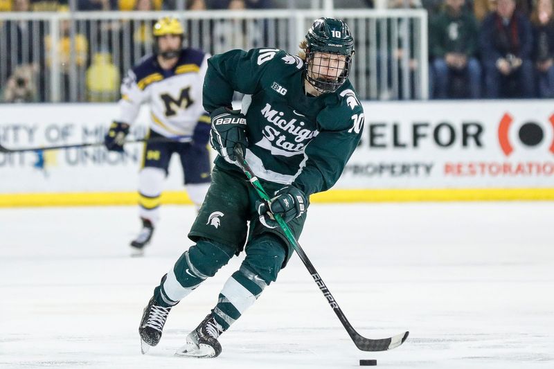 Michigan State left wing Tommi Mannisto skates against Michigan during the third period at Yost Ice Arena in Ann Arbor on Friday, Feb. 9, 2024.