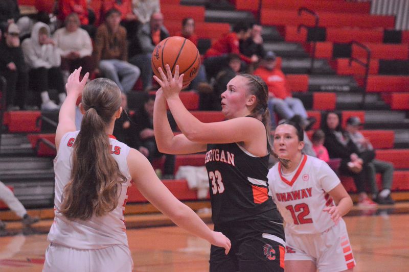 Cheboygan junior Elise Markham (33) shoots during the second quarter of a girls basketball game at Onaway on Monday, Dec. 8.