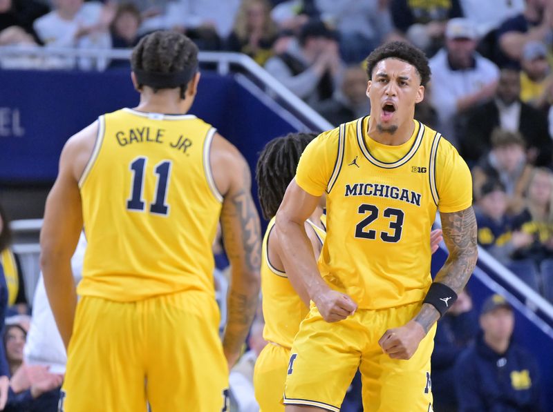 Yaxel Lendeborg (23) is Michigan's leading scorer and rebounder at 14.3 points and 7.7 rebounds per game.