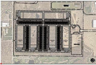 Six buildings encompassing 1.8 million square feet on 172 acres of land between South Hill and Milford roads, south of Grand River Avenue, are planned to be a data center in Lyon Township.