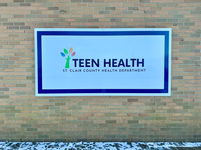 A new exterior sign marks the Teen Health Center, operated by the St. Clair County Health Department, on the Port Huron High School campus. Pictured Dec. 15, 2025.