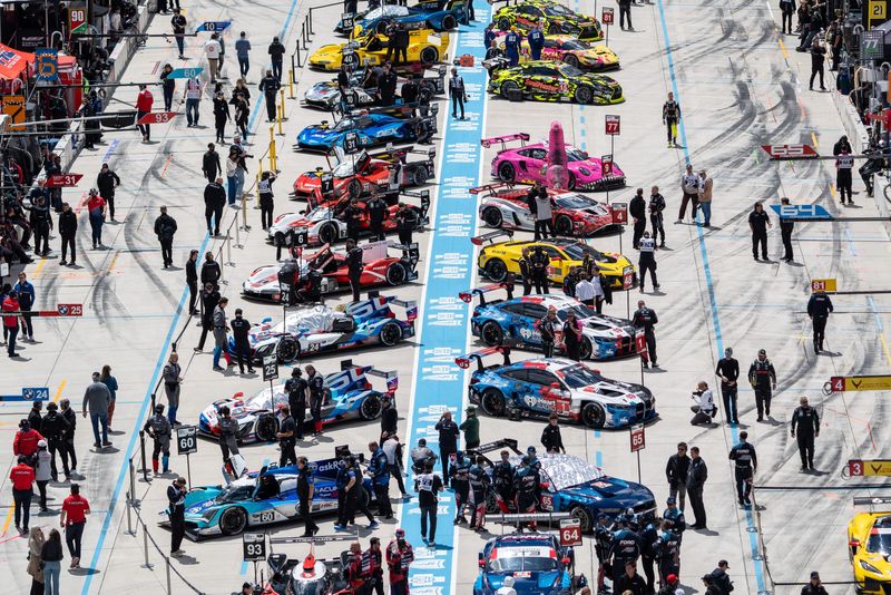 Teams and drivers prepare on pit lane ahead of the Chevrolet Detroit Sports Car Classic at the 2025 Detroit Grand Prix presented by Lear in Detroit on Saturday, May 31, 2025.
