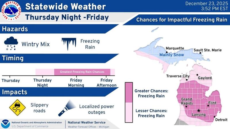 Graphic on where freezing rain, snow is likely to develop early Friday, Dec. 26.