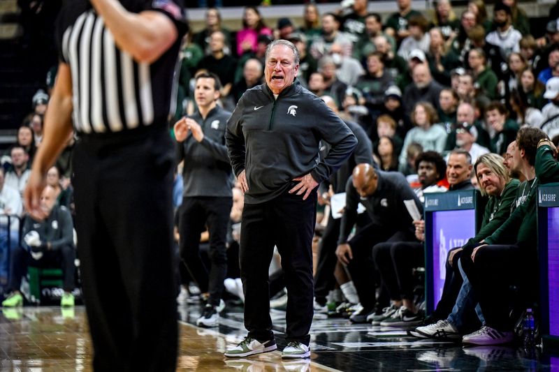 Michigan State's head coach Tom Izzo yells at a referee during the first half against Cornell on Monday, Dec. 29, 2025, at the Breslin Center in East Lansing.