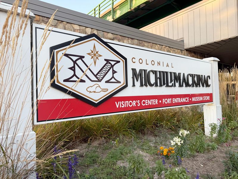 Colonial Michilimackinac is located within Michilimackinac State Park on the shore of Lake Michigan in Mackinaw City.
