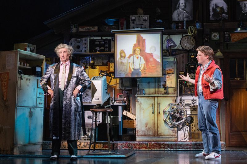 From left, David Josefsberg (Doc Brown) and Lucas Hallauer (Marty McFly) in the First National Touring Company of "Back to the Future: The Musical". The show runs Jan. 13-18 at Wharton Center.