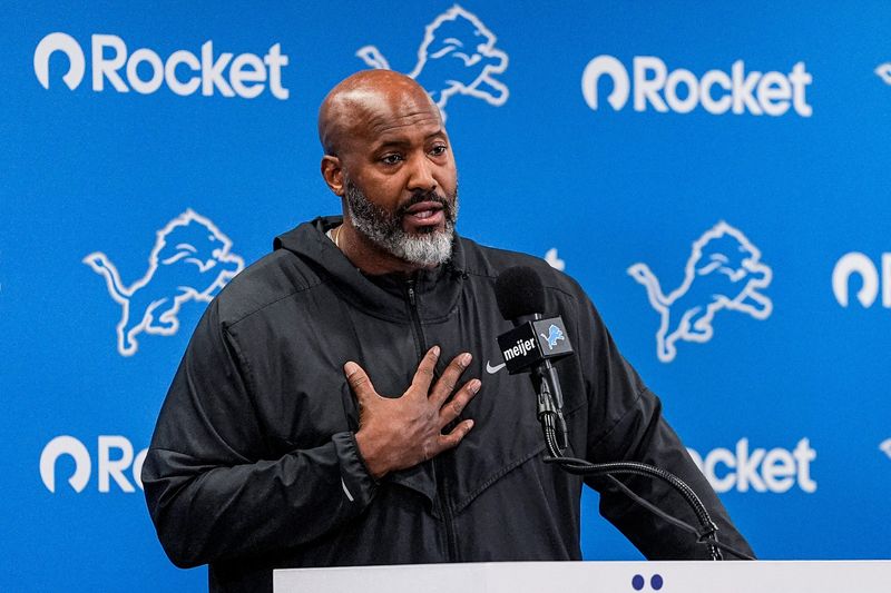 Detroit Lions executive vice president and general manager Brad Holmes speaks during media availability at Meijer Performance Center in Allen Park on Thursday, Jan. 8, 2026.