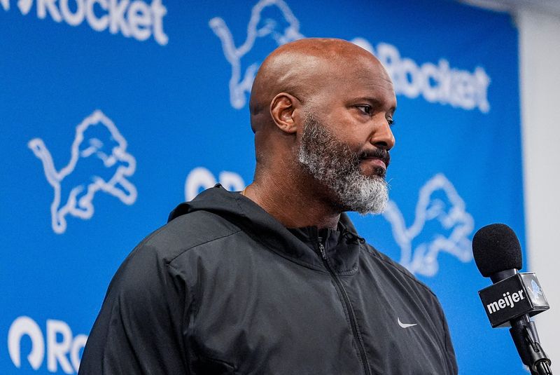 Detroit Lions executive vice president and general manager Brad Holmes speaks during media availability at Meijer Performance Center in Allen Park on Thursday, Jan. 8, 2026.