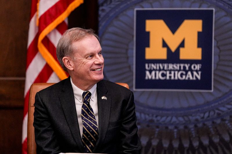 U-M’s newly appointed president Kent Syverud looks on before a special regents meeting at University of Michigan’s Ruthven Building in Ann Arbor on Monday, Jan. 12, 2026.