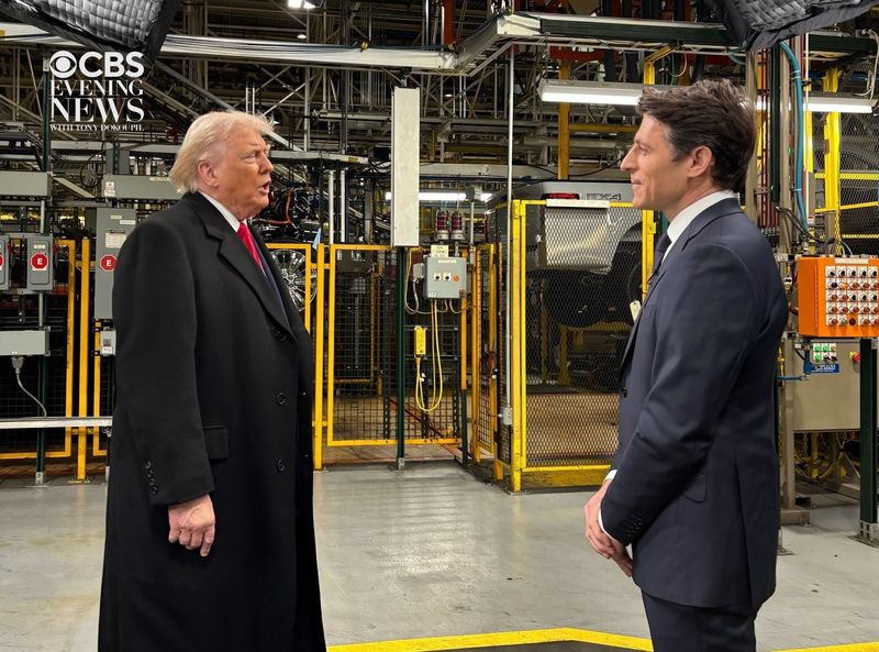 "CBS Evening News" anchor Tony Dokoupil interviewed President Donald Trump on Tuesday, Jan. 13, 2026. Dokoupil, who met Trump at a Ford factory in Dearborn, Michigan, was in the Detroit region as part of a "CBS Evening News" national tour.