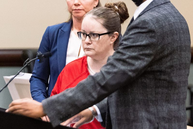 Katie Lee Austin attends sentencing before Judge Jon Hulsing in Ottawa County's 20th Circuit Court on Jan. 19.