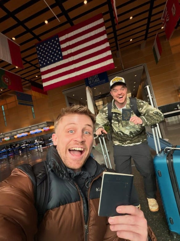 Instagram photo posted on Jan. 10 showing the British content creators, Josh and Jace, posing after officially landing in the U.S.